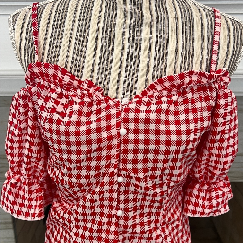 Red Gingham Ruffle Trim Top - Picture 2 of 6